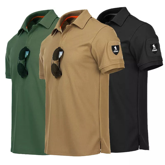 Embroidered Military Style Polo Shirt with Turn-down Collar