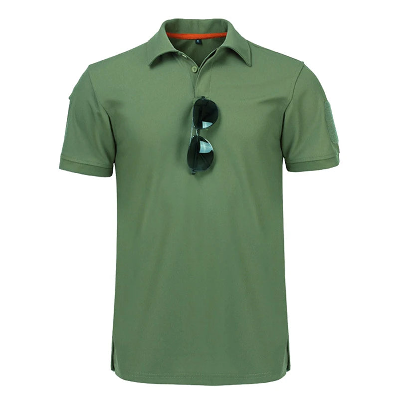 Embroidered Military Style Polo Shirt with Turn-down Collar